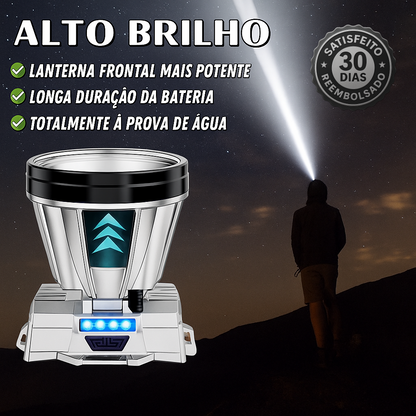 Lanterna de cabeça recarregável super brilhante e de alta potência